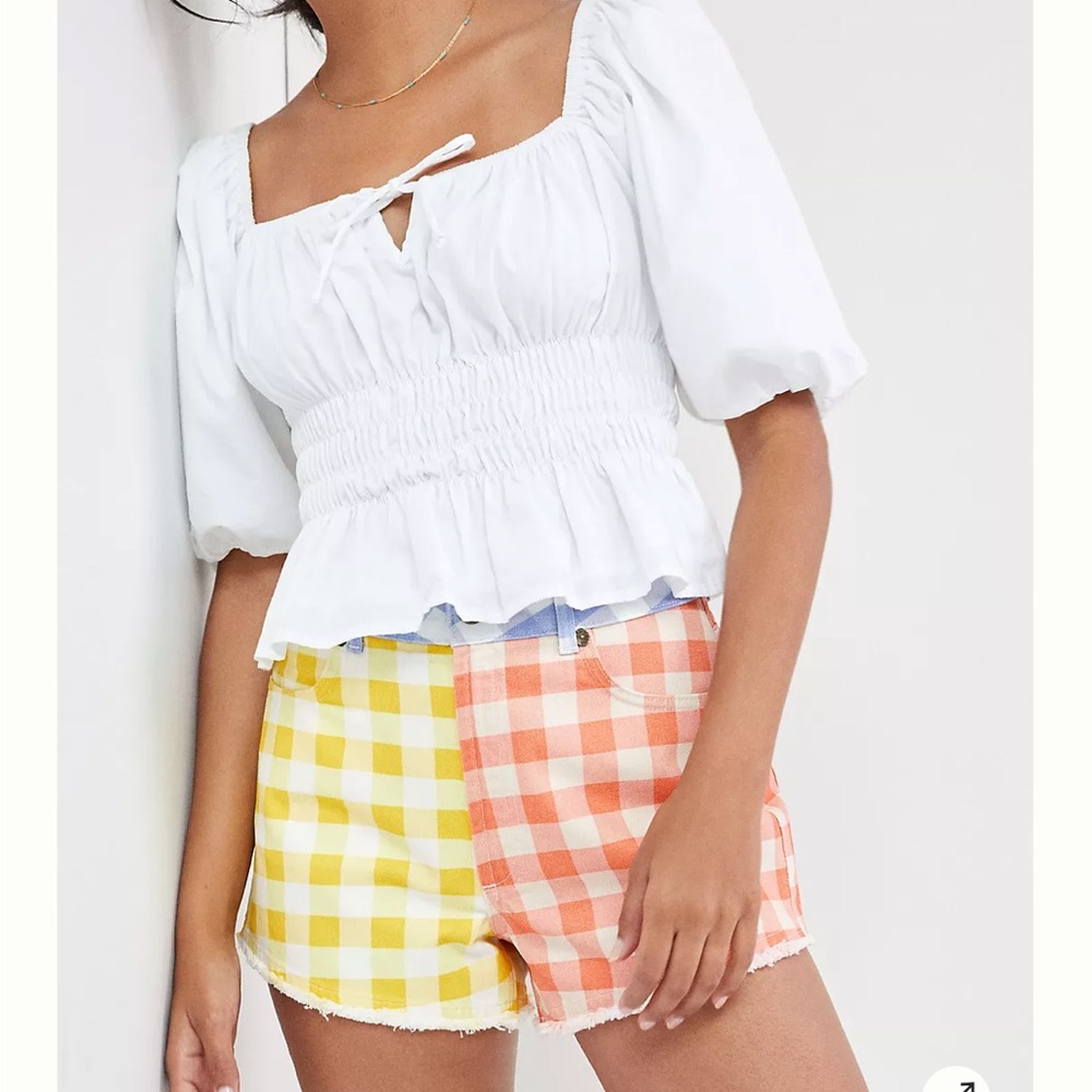 Anthropologie Shorts Farm Rio Gingham New Pink Yellow Blue Festival Hippie 70’s